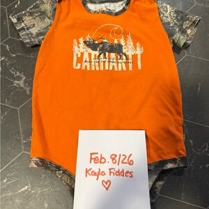 Carhartt Orange and Camo Graphic Onesie